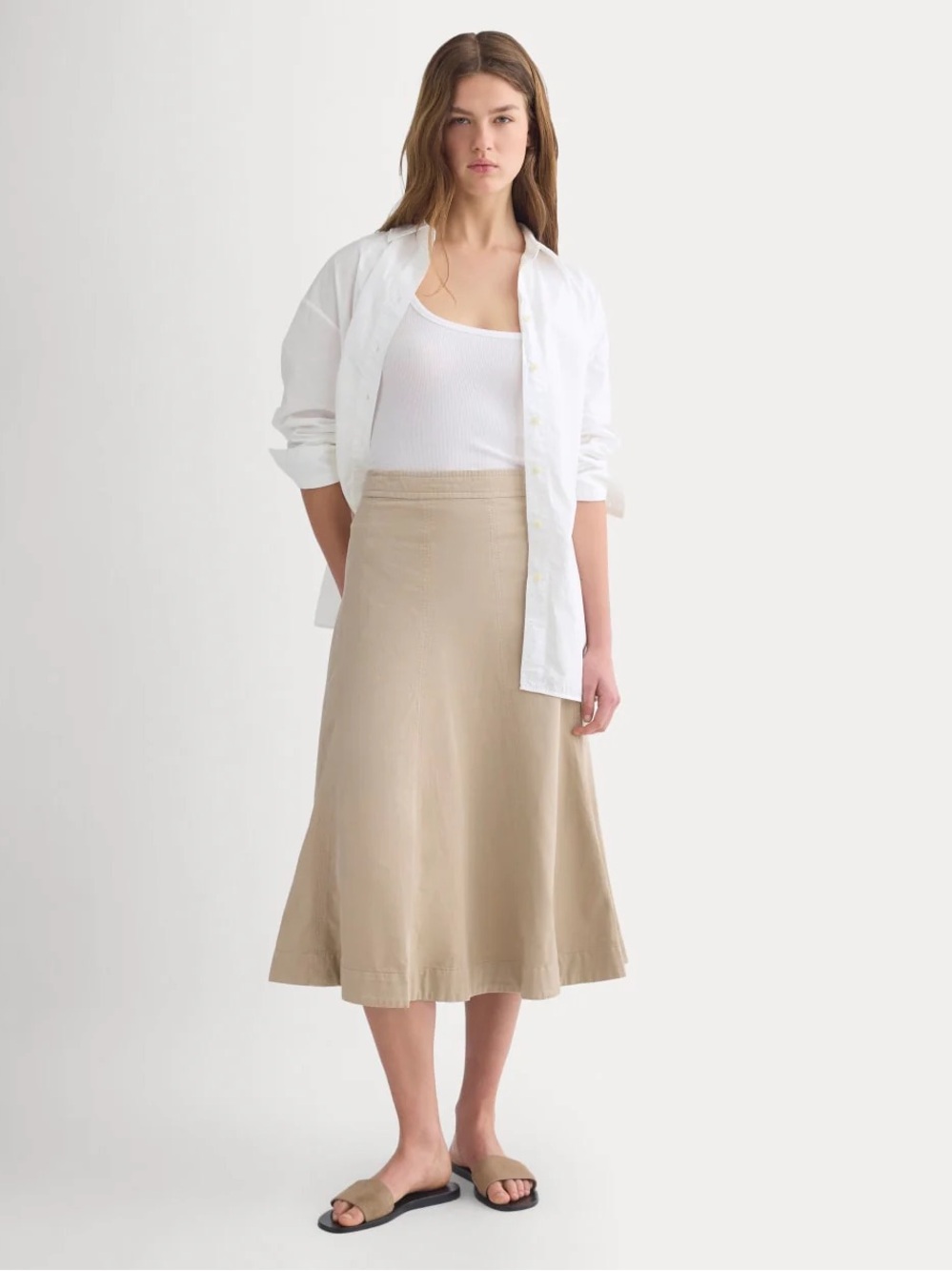Charter Club Beige Linen Midi A-Line Skirt